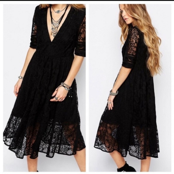Free People Dresses & Skirts - Free People Mountain Laurel Lace Dress Midi Black